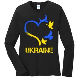 Support Ukraine Heart Doves Ladies Long Sleeve Shirt