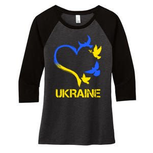 Support Ukraine Heart Doves Women's Tri-Blend 3/4-Sleeve Raglan Shirt