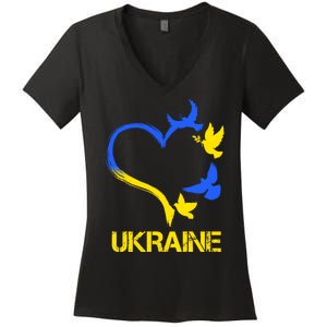 Support Ukraine Heart Doves Women's V-Neck T-Shirt