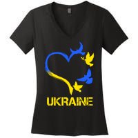 Support Ukraine Heart Doves Women's V-Neck T-Shirt