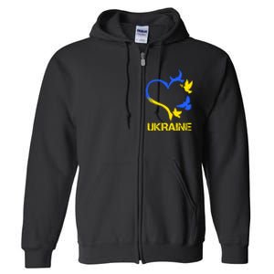 Support Ukraine Heart Doves Full Zip Hoodie