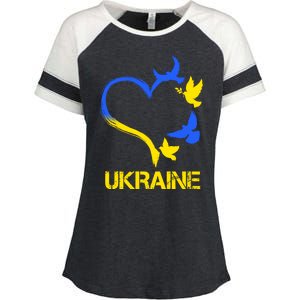 Support Ukraine Heart Doves Enza Ladies Jersey Colorblock Tee