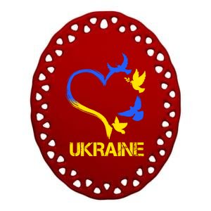 Support Ukraine Heart Doves Ceramic Oval Ornament