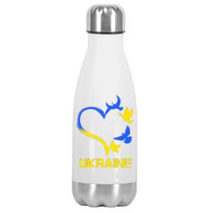 Support Ukraine Heart Doves Stainless Steel Insulated Water Bottle