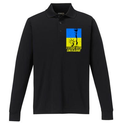 Support Ukraine I Stand With Ukraine Ukrainian Flag Performance Long Sleeve Polo