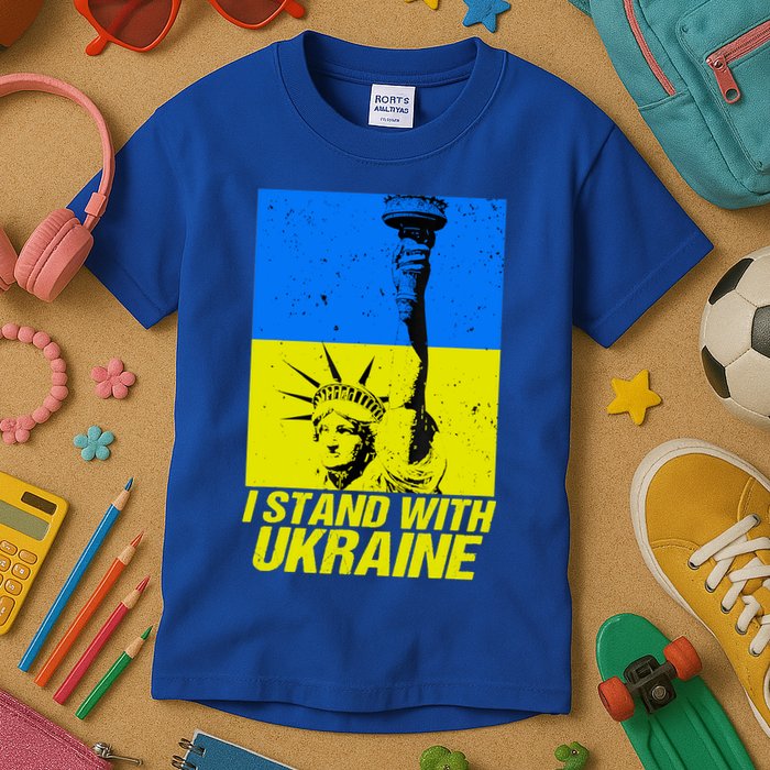 Support Ukraine I Stand With Ukraine Ukrainian Flag Kids T-Shirt