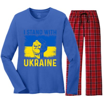 Support Ukraine I Stand With Ukraine Ukrainian Flag Great Gift Women's Long Sleeve Flannel Pajama Set 