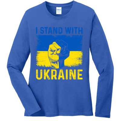 Support Ukraine I Stand With Ukraine Ukrainian Flag Great Gift Ladies Long Sleeve Shirt