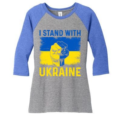 Support Ukraine I Stand With Ukraine Ukrainian Flag Great Gift Women's Tri-Blend 3/4-Sleeve Raglan Shirt