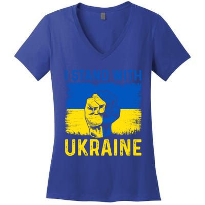 Support Ukraine I Stand With Ukraine Ukrainian Flag Great Gift Women's V-Neck T-Shirt