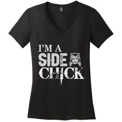 Sxs Utv IM A Side By Side Chick Canam Defender Women's V-Neck T-Shirt