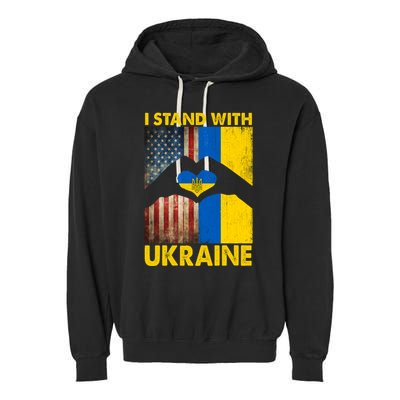 Support Ukraine I Stand With Us American Ukrainian Flag Garment-Dyed Fleece Hoodie