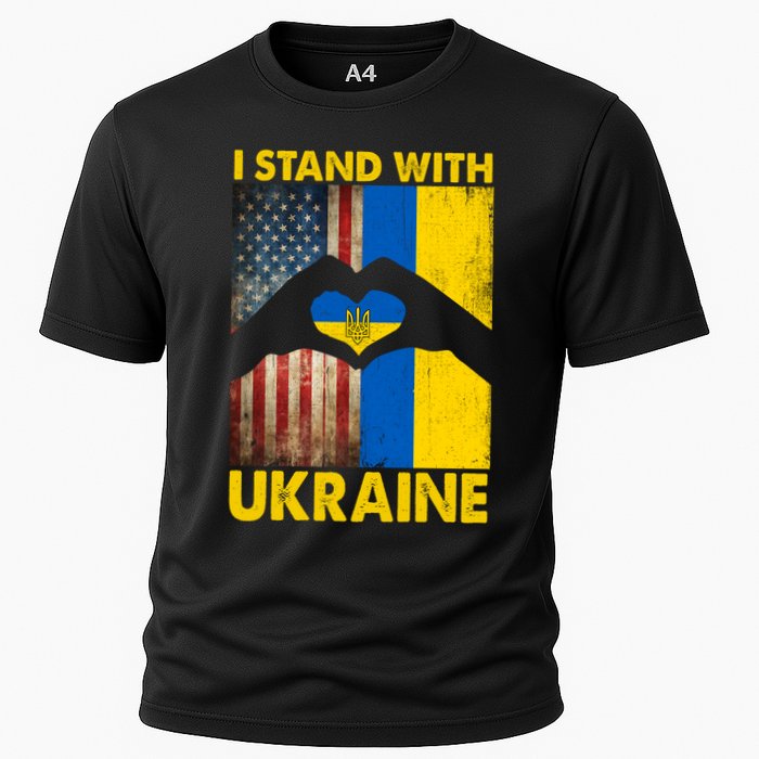 Support Ukraine I Stand With Us American Ukrainian Flag Cooling Performance Crew T-Shirt
