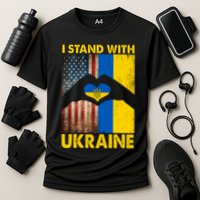 Support Ukraine I Stand With Us American Ukrainian Flag Cooling Performance Crew T-Shirt