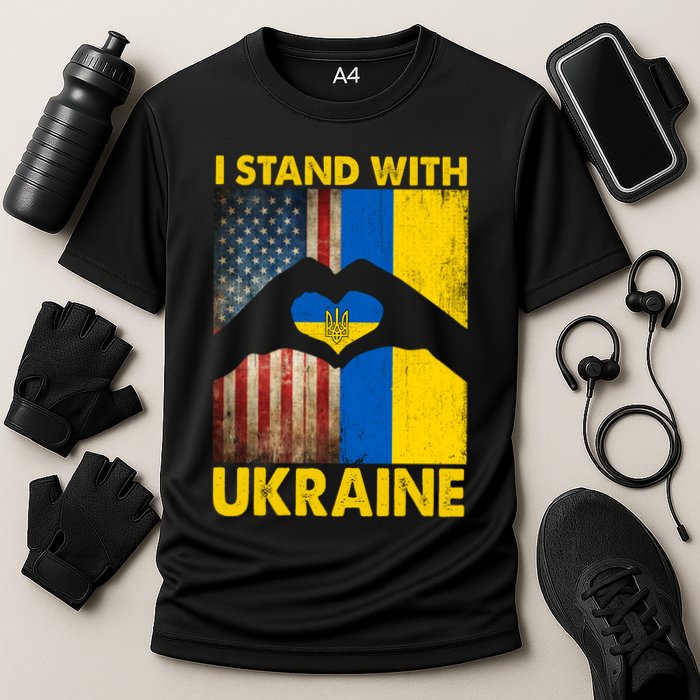 Support Ukraine I Stand With Us American Ukrainian Flag Cooling Performance Crew T-Shirt