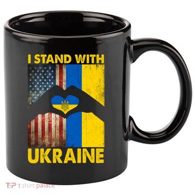 Support Ukraine I Stand With Us American Ukrainian Flag 11oz C Handle Ceramic Mug