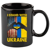 Support Ukraine I Stand With Us American Ukrainian Flag 11oz C Handle Ceramic Mug