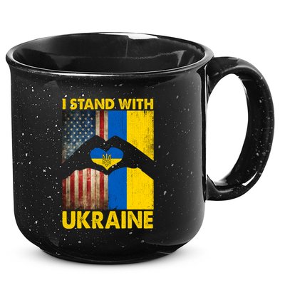 Support Ukraine I Stand With Us American Ukrainian Flag 15oz Campfire Ceramic Mug