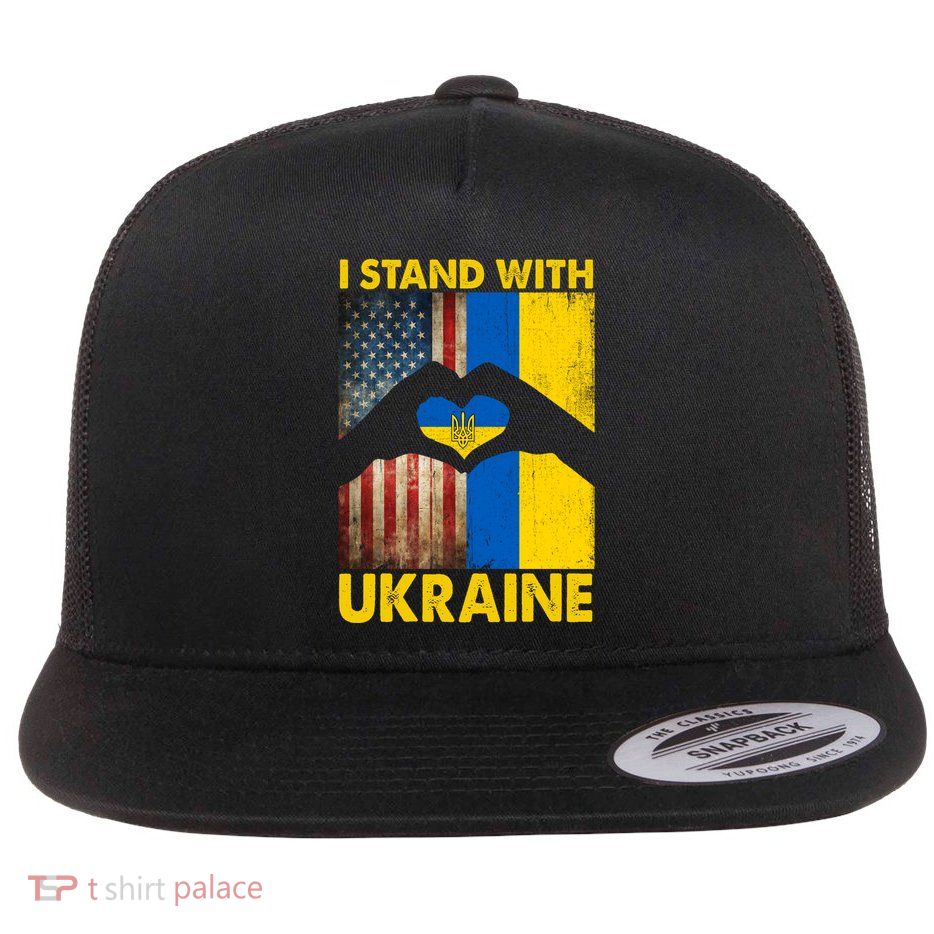 Support Ukraine I Stand With Us American Ukrainian Flag Flatbill Hat