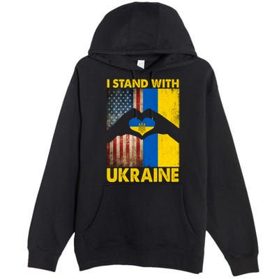 Support Ukraine I Stand With Us American Ukrainian Flag Premium Pullover Hoodie