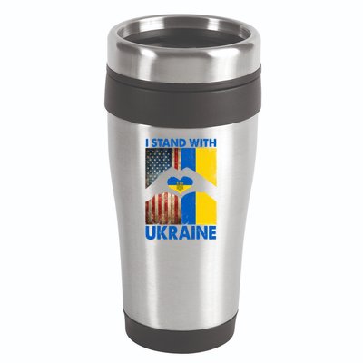 Support Ukraine I Stand With Us American Ukrainian Flag 16oz Travel Tumbler