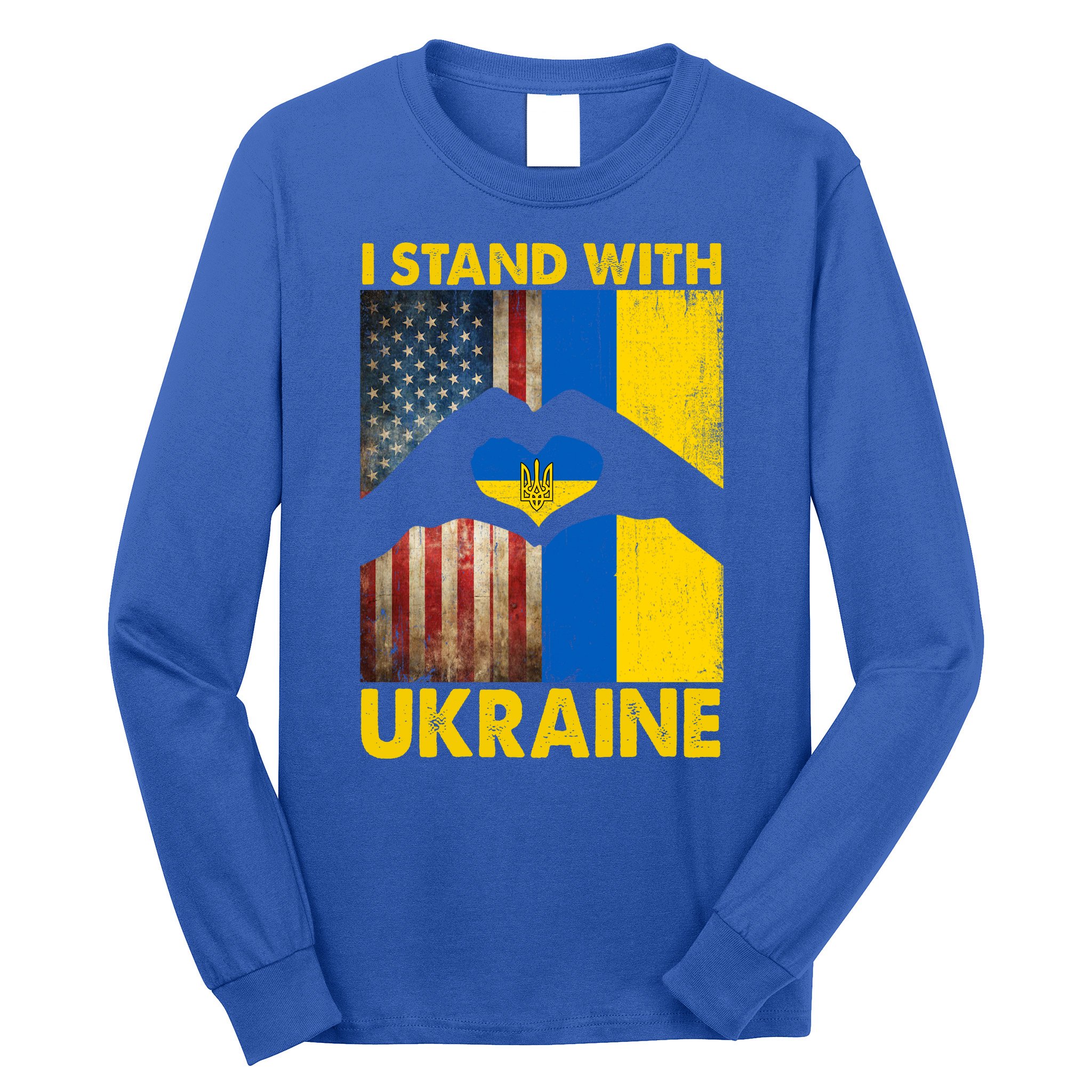 Support Ukraine I Stand With Us American Ukrainian Flag Long Sleeve Shirt