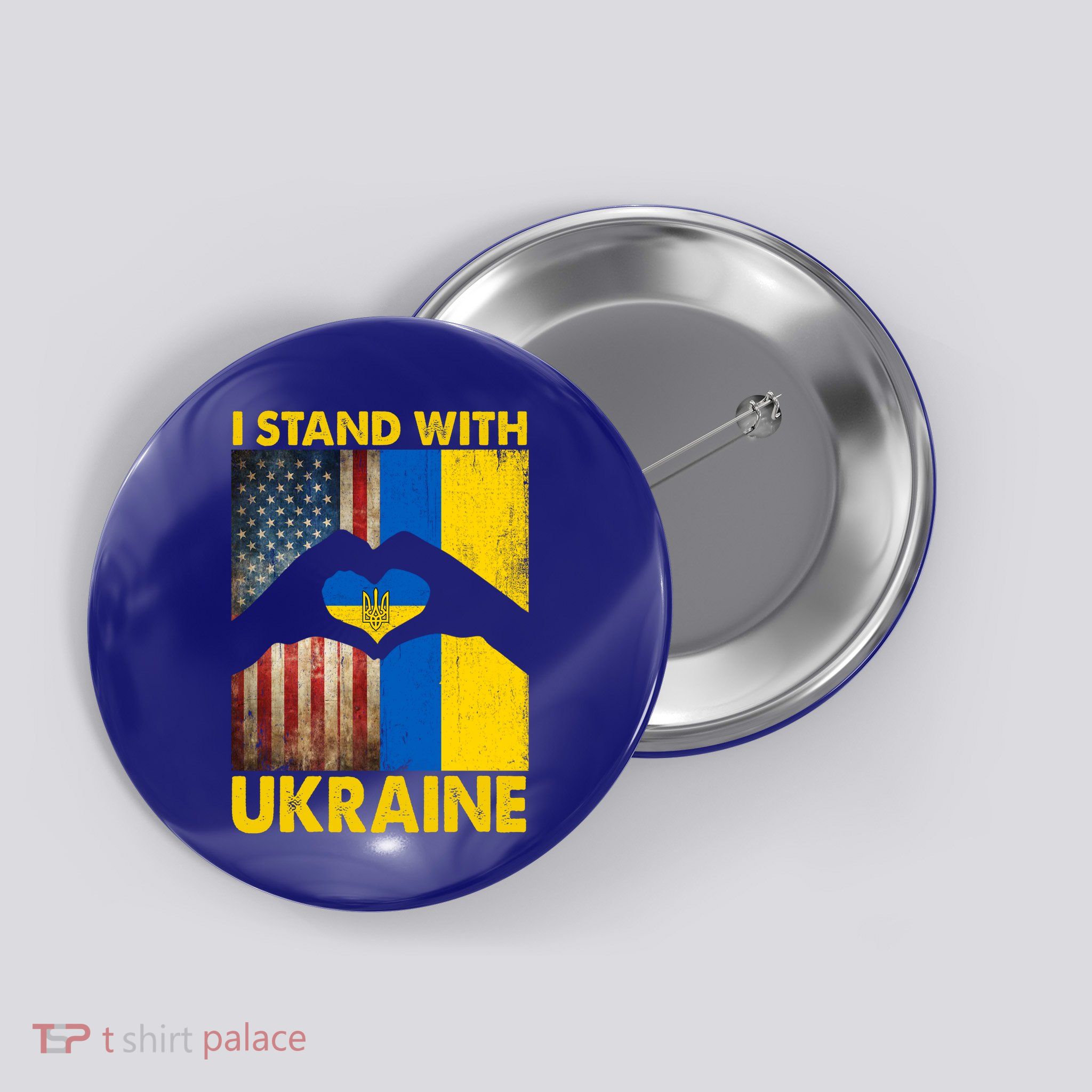Support Ukraine I Stand With Us American Ukrainian Flag Button