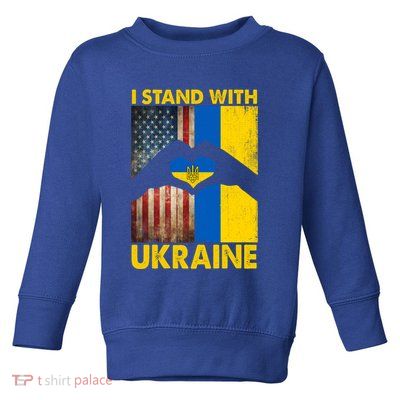 Support Ukraine I Stand With Us American Ukrainian Flag Toddler Sweatshirt
