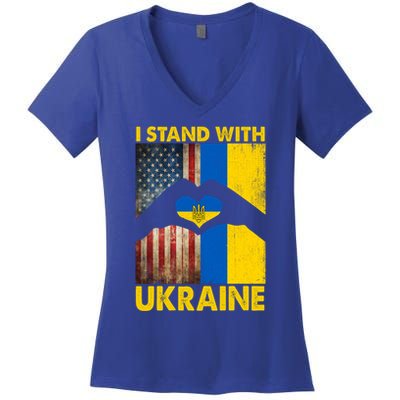 Support Ukraine I Stand With Us American Ukrainian Flag Women's V-Neck T-Shirt