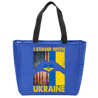 Support Ukraine I Stand With Us American Ukrainian Flag Zip Tote Bag