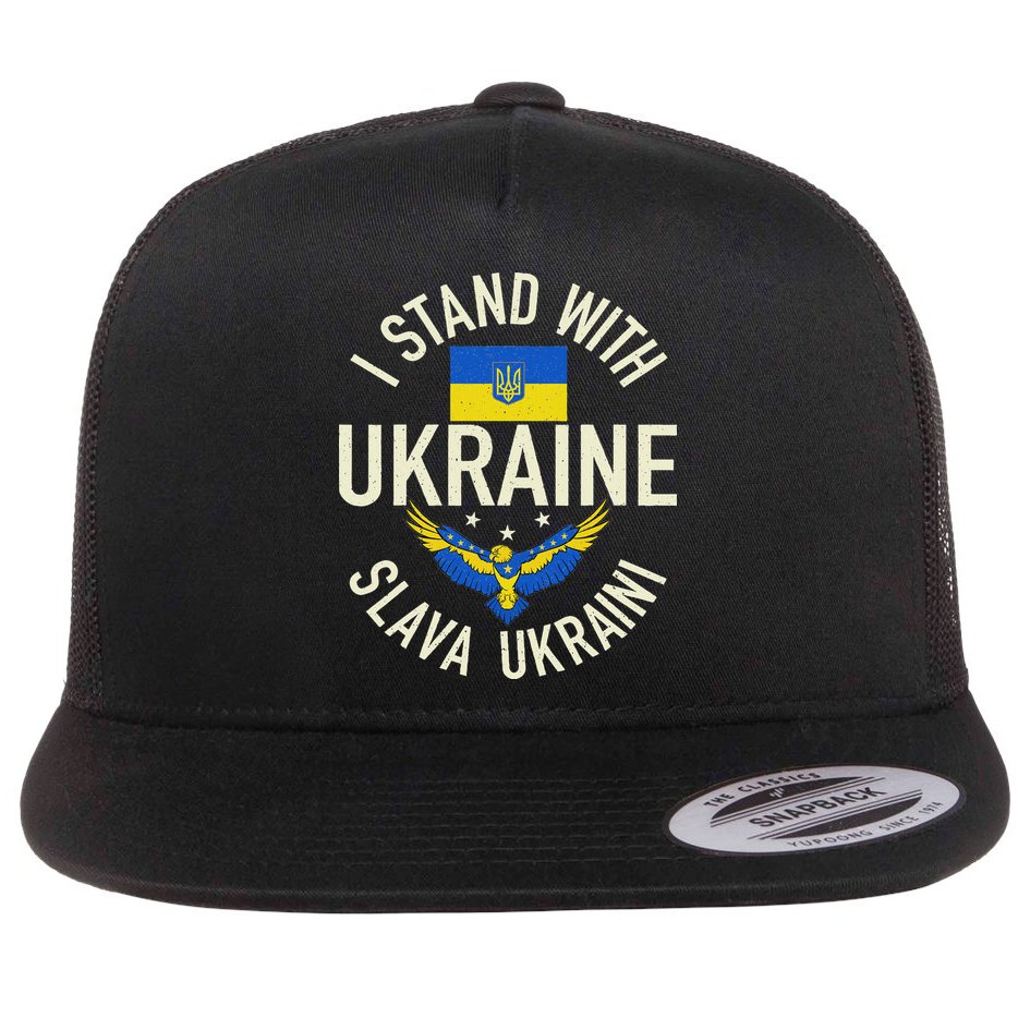 Support Ukraine I Stand With Ukraine Ukrainian Flag Patriot Flat Bill Trucker Hat