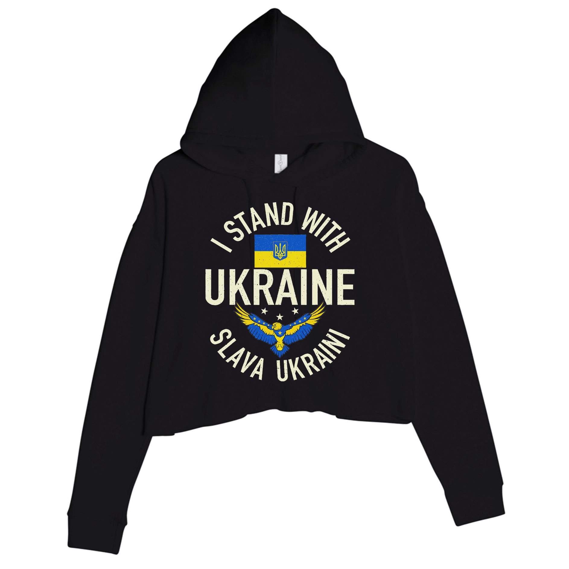 Support Ukraine I Stand With Ukraine Ukrainian Flag Patriot Crop Fleece Hoodie