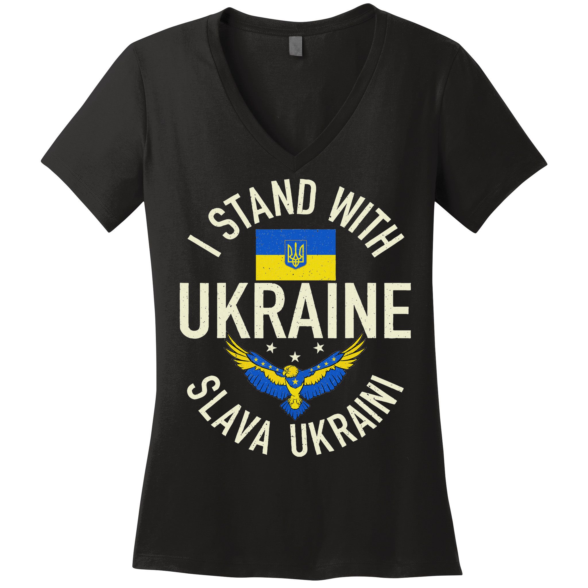 Support Ukraine I Stand With Ukraine Ukrainian Flag Patriot Women's V-Neck T-Shirt