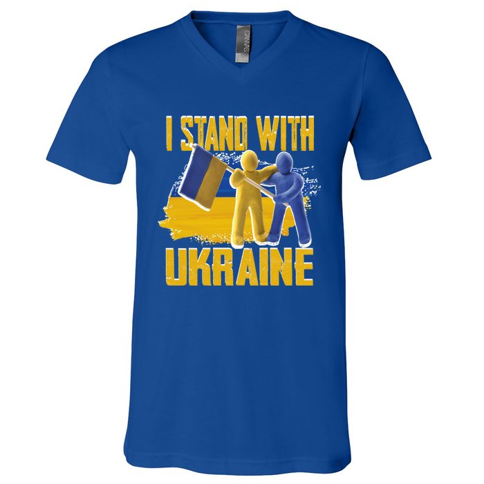 Support Ukraine I Stand With Ukraine Ukrainian Flag Clays Funny Gift V-Neck T-Shirt