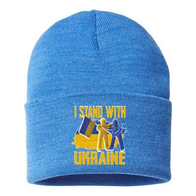 Support Ukraine I Stand With Ukraine Ukrainian Flag Clays Great Gift Sustainable Knit Beanie