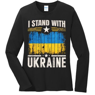 Support Ukraine I Stand With Ukraine Ukrainian Flag Ladies Long Sleeve Shirt