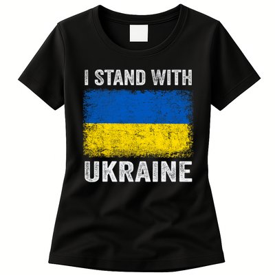 Support Ukraine I Stand With Ukraine Ukrainian Flag Womens T-Shirt