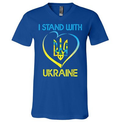 Support Ukraine I Stand With Ukraine Ukrainian Flag Funny Gift V-Neck T-Shirt