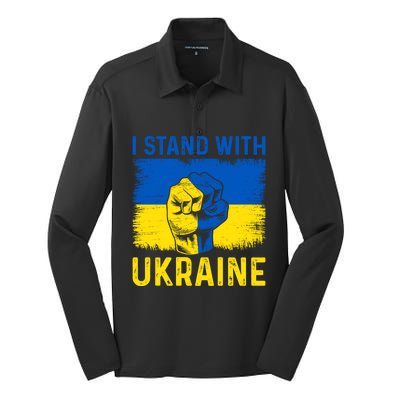 Support Ukraine I Stand With Ukraine Ukrainian Flag Meaningful Gift Silk Touch Performance Long Sleeve Polo