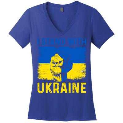 Support Ukraine I Stand With Ukraine Ukrainian Flag Meaningful Gift Women's V-Neck T-Shirt