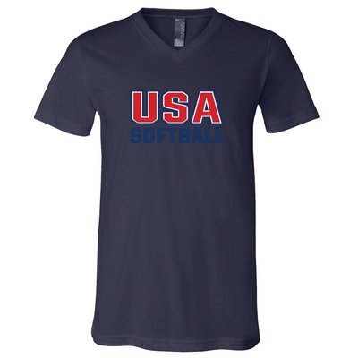 Softball USA I Love Softball V-Neck T-Shirt