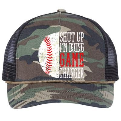 Shut Up IM Doing Game Changer Funny Baseball Players Retro Rope Trucker Hat Cap