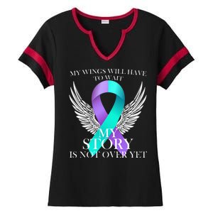 Suicide Prevention Angel Wings Ribbon Ladies Halftime Notch Neck Tee