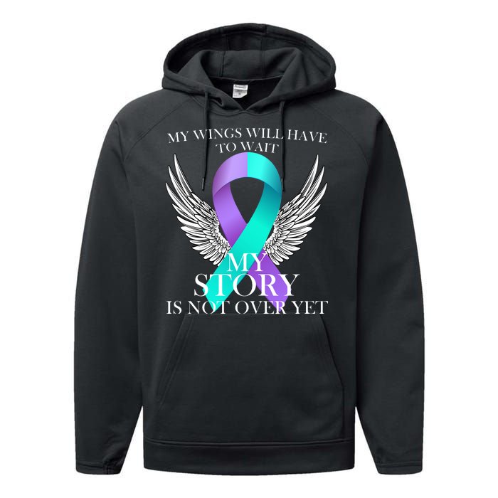 Suicide Prevention Angel Wings Ribbon Performance Fleece Hoodie