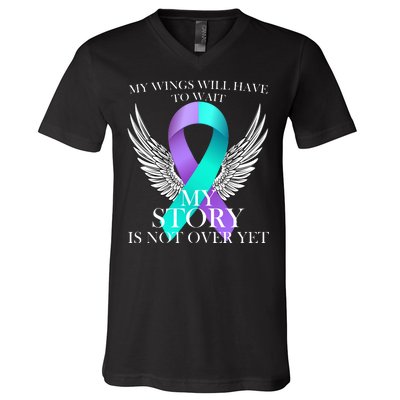 Suicide Prevention Angel Wings Ribbon V-Neck T-Shirt