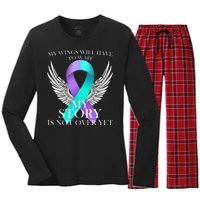 Suicide Prevention Angel Wings Ribbon Women's Long Sleeve Flannel Pajama Set 