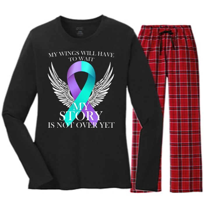 Suicide Prevention Angel Wings Ribbon Women's Long Sleeve Flannel Pajama Set 