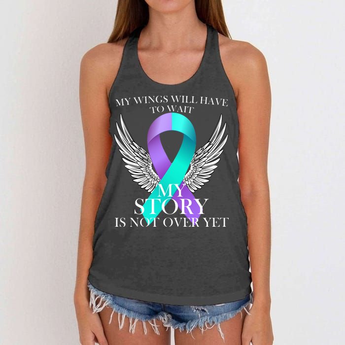 Suicide Prevention Angel Wings Ribbon Women's Knotted Racerback Tank