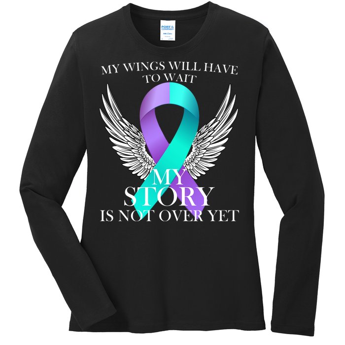 Suicide Prevention Angel Wings Ribbon Ladies Long Sleeve Shirt