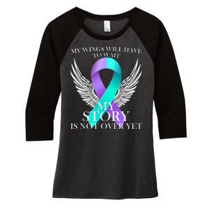 Suicide Prevention Angel Wings Ribbon Women's Tri-Blend 3/4-Sleeve Raglan Shirt